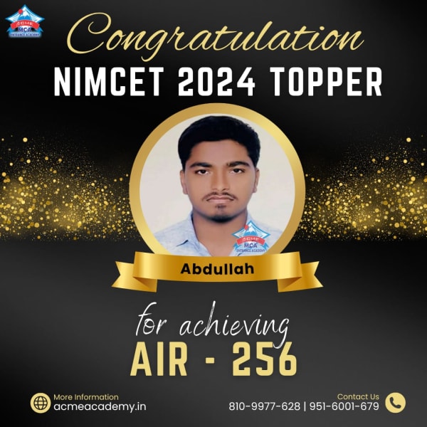 Abdullah — AIR 256, NIMCET 2024 topper photo, ACME Academy
