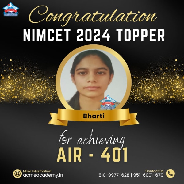 Bharti — AIR 401, NIMCET 2024 topper photo, ACME Academy