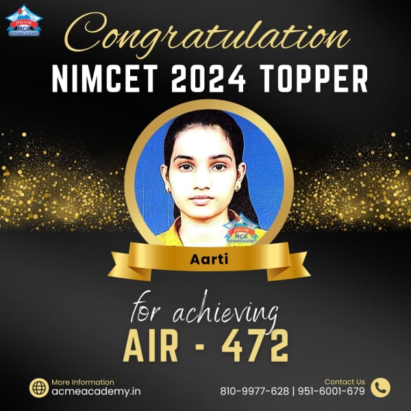 Aarti — AIR 472, NIMCET 2024 topper photo, ACME Academy