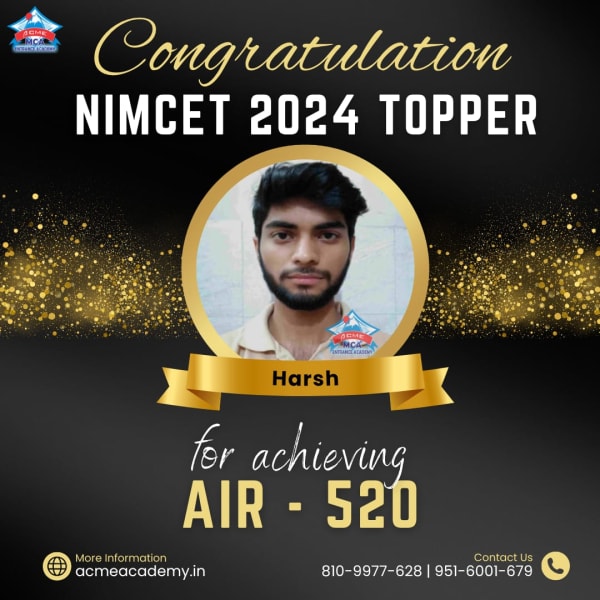 Harsh — AIR 520, NIMCET 2024 topper photo, ACME Academy