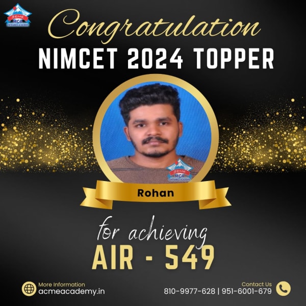 Rohan — AIR 549, NIMCET 2024 topper photo, ACME Academy