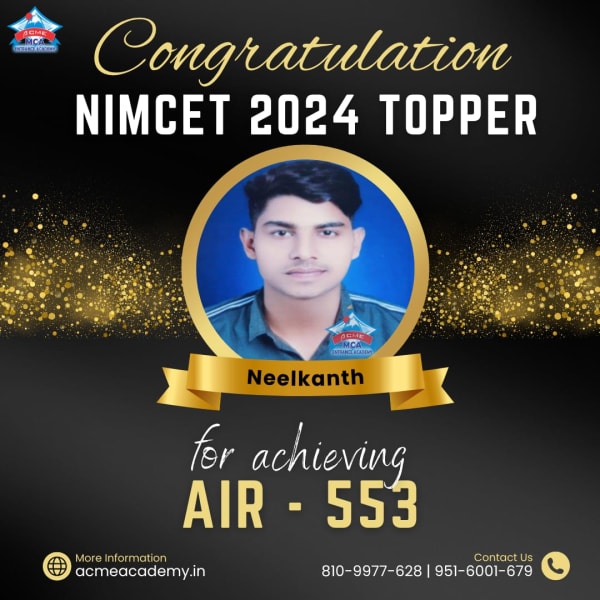 Neelkanth — AIR 553, NIMCET 2024 topper photo, ACME Academy