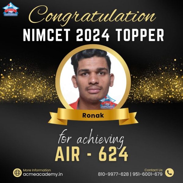 Ronak — AIR 624, NIMCET 2024 topper photo, ACME Academy