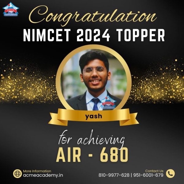 Yash — AIR 680, NIMCET 2024 topper photo, ACME Academy