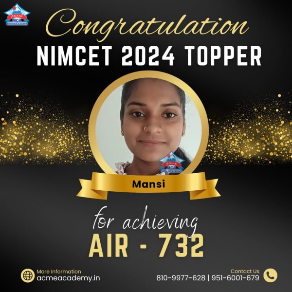 Mansi — AIR 732, NIMCET 2024 topper photo, ACME Academy