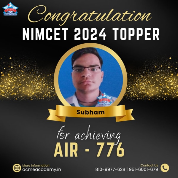 Subham — AIR 776, NIMCET 2024 topper photo, ACME Academy