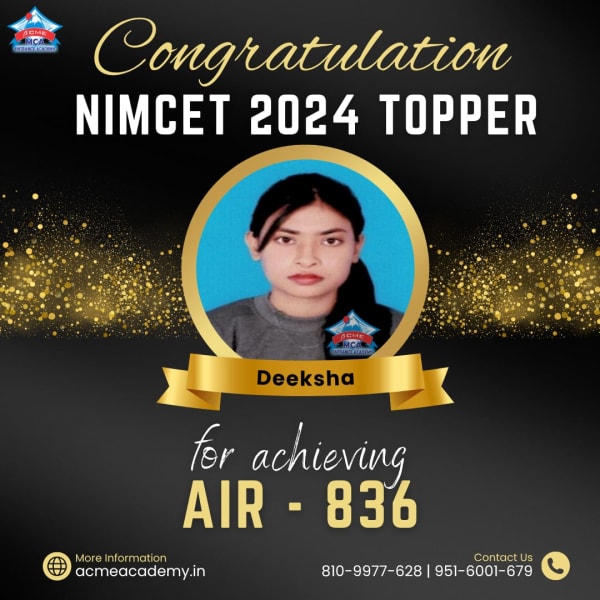 Deeksha — AIR 836, NIMCET 2024 topper photo, ACME Academy