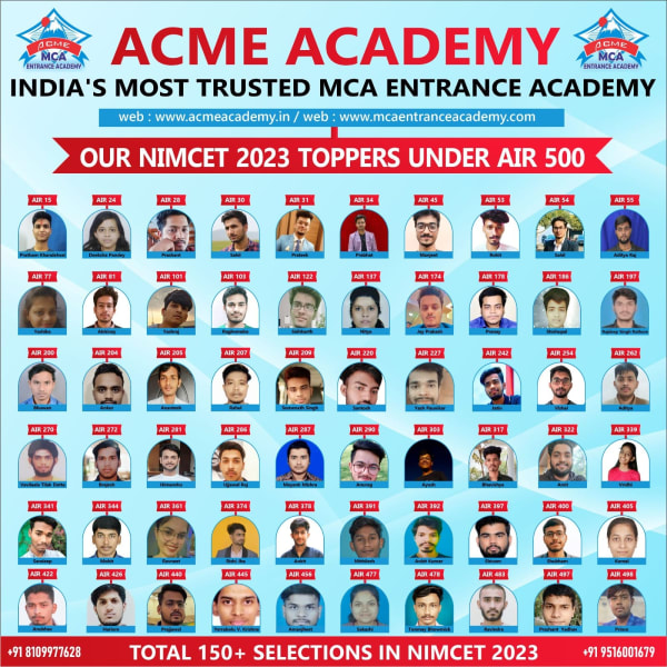 Acme Academy Nimcet 2023 Toppers — NIMCET Selection, NIMCET 2023 topper photo, ACME Academy