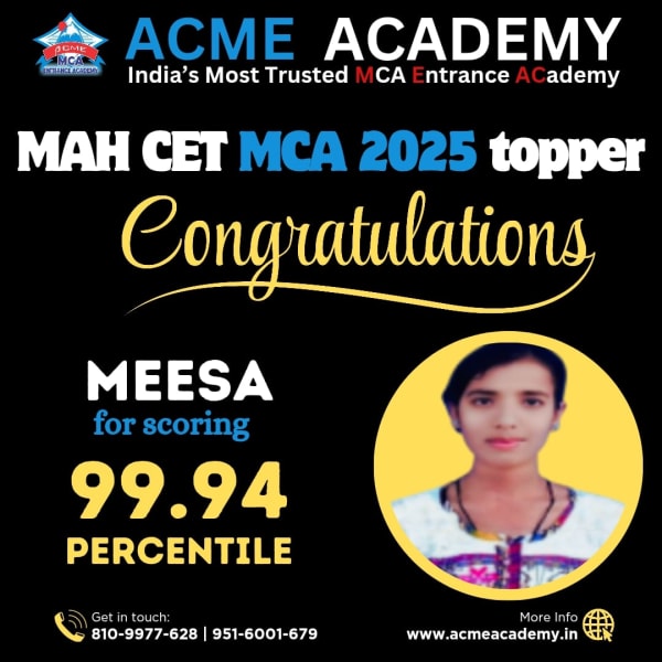 Meesa — Score 99.94, MAHCET 2025 topper photo, ACME Academy