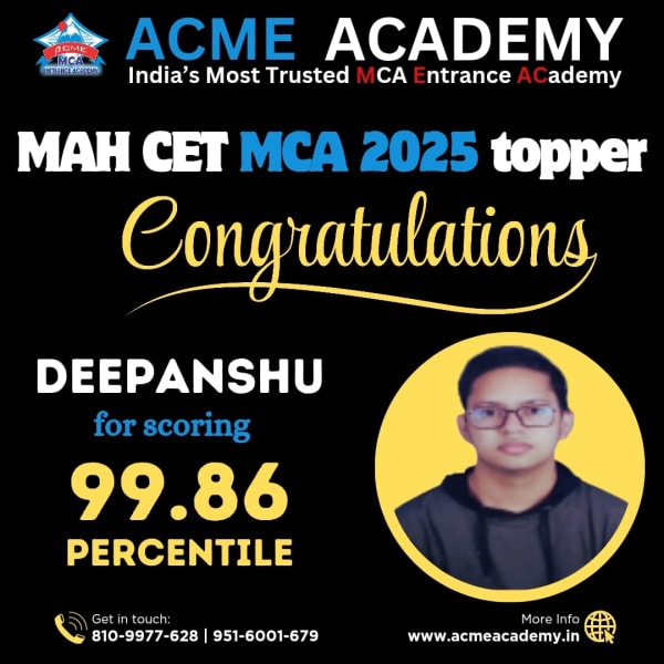 Deepanshu — Score 99.86, MAHCET 2025 topper photo, ACME Academy