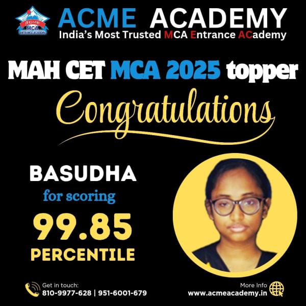 Basudha — Score 99.85, MAHCET 2025 topper photo, ACME Academy