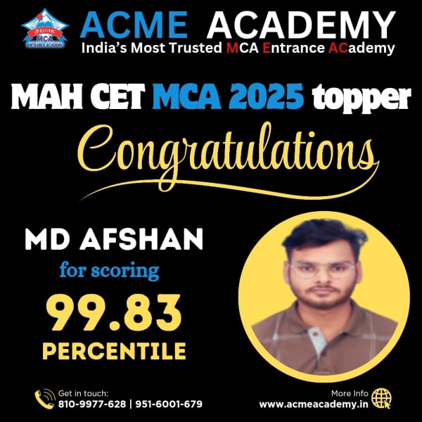 Md Afshan — Score 99.83, MAHCET 2025 topper photo, ACME Academy