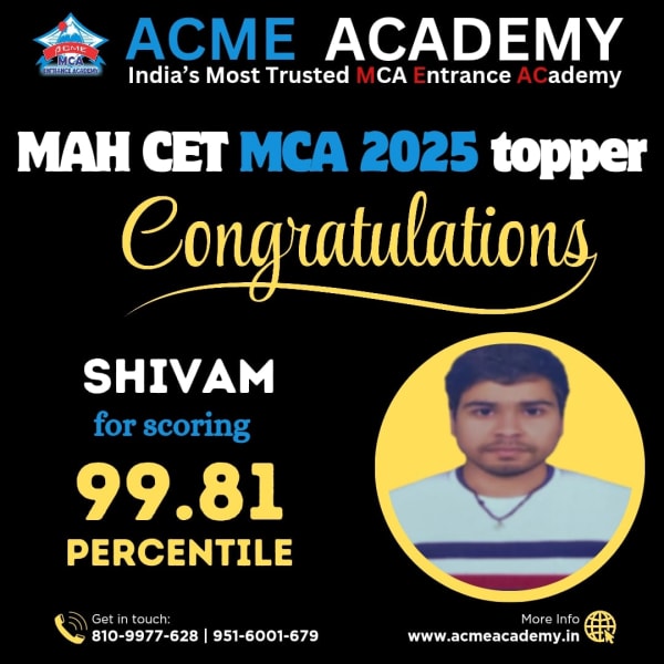 Shivam — Score 99.81, MAHCET 2025 topper photo, ACME Academy