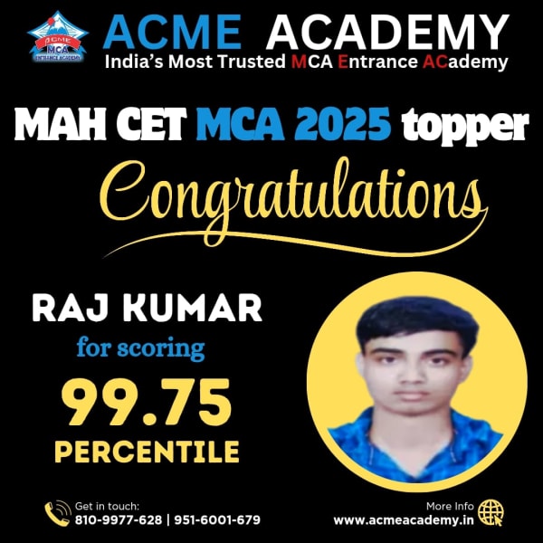 Raj Kumar — Score 99.75, MAHCET 2025 topper photo, ACME Academy