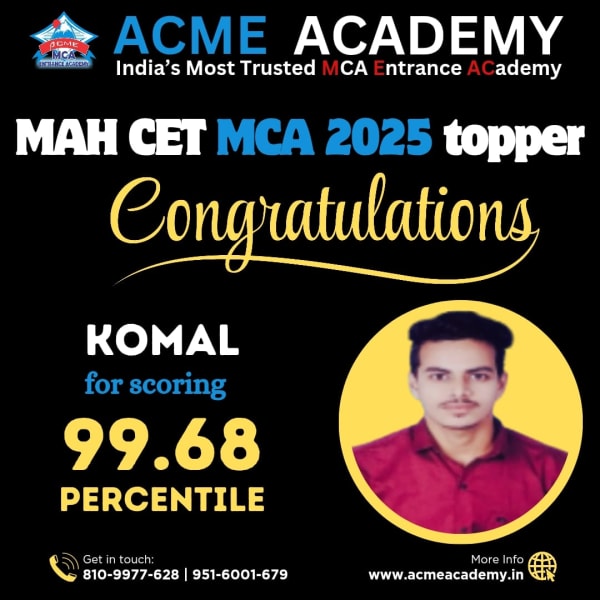 Komal — Score 99.68, MAHCET 2025 topper photo, ACME Academy
