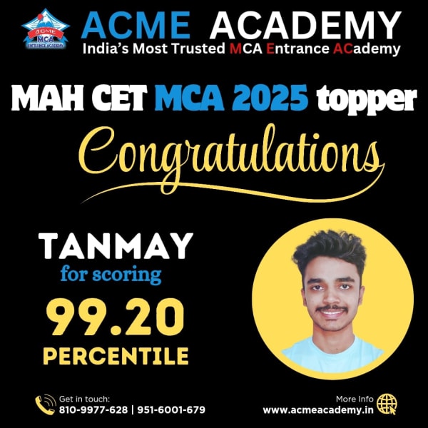 Tanmay — Score 99.2, MAHCET 2025 topper photo, ACME Academy