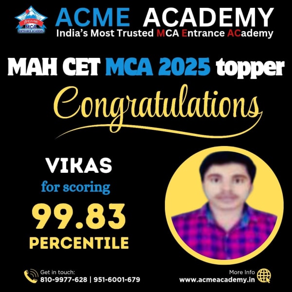 Vikas — Score 99.83, MAHCET 2025 topper photo, ACME Academy