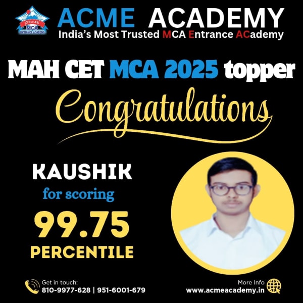 Kaushik — Score 99.75, MAHCET 2025 topper photo, ACME Academy