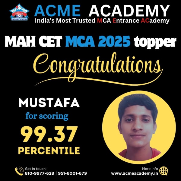 Mustafa — Score 99.37, MAHCET 2025 topper photo, ACME Academy