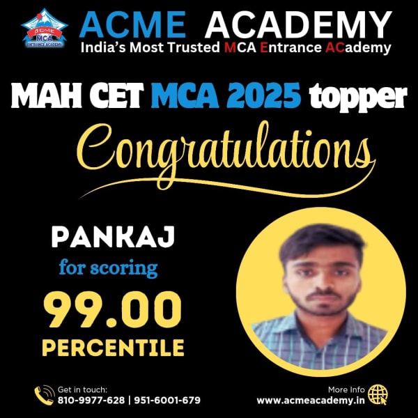 Pankaj — Score 99, MAHCET 2025 topper photo, ACME Academy