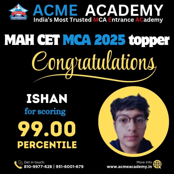Ishan — Score 99, MAHCET 2025 topper photo, ACME Academy