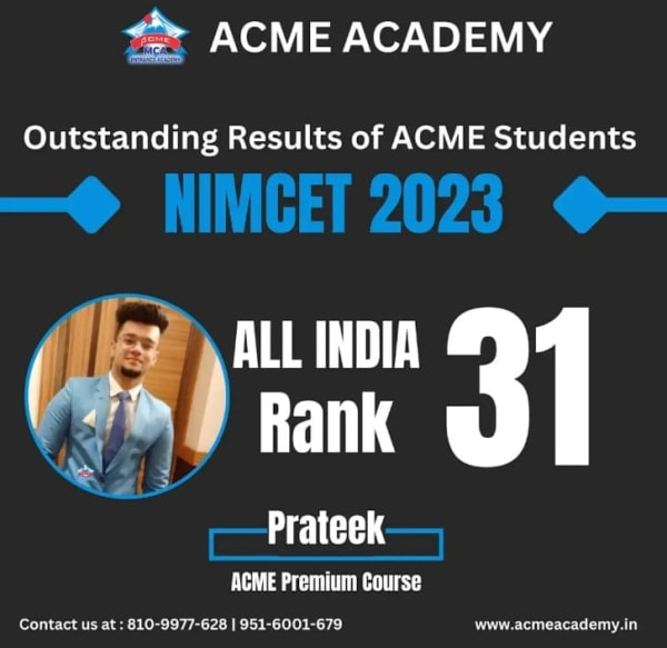 Prateek — AIR 31, NIMCET 2023 topper photo, ACME Academy