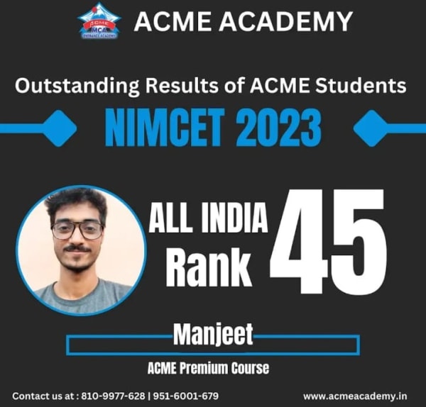 Manjeet — AIR 45, NIMCET 2023 topper photo, ACME Academy