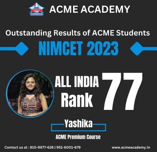 Yashika — AIR 77, NIMCET 2023 topper photo, ACME Academy