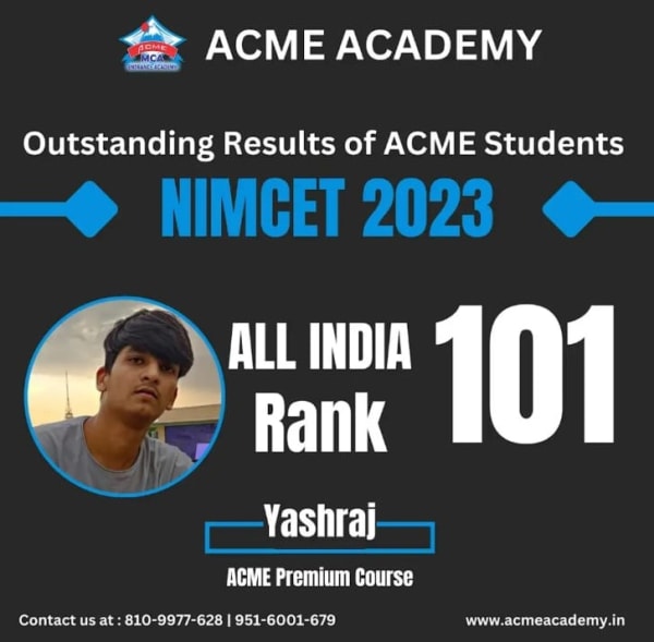 Yashraj — AIR 101, NIMCET 2023 topper photo, ACME Academy