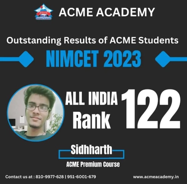 Sidhharth — AIR 122, NIMCET 2023 topper photo, ACME Academy
