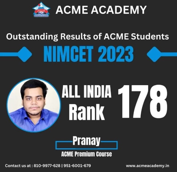 Pranay — AIR 178, NIMCET 2023 topper photo, ACME Academy