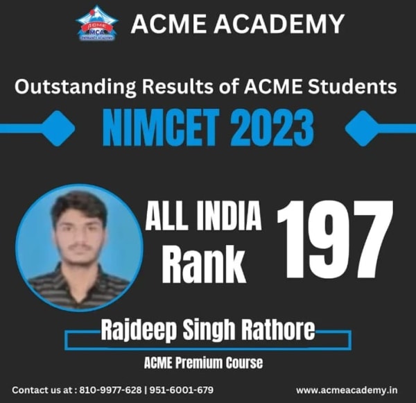 Rajdeep Singh — AIR 197, NIMCET 2023 topper photo, ACME Academy