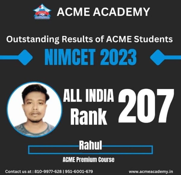 Rahul — AIR 207, NIMCET 2023 topper photo, ACME Academy