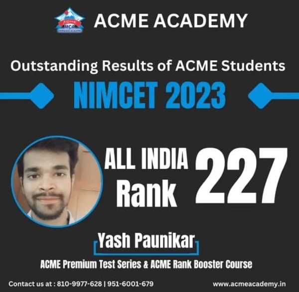 Yash Paunikar — AIR 227, NIMCET 2023 topper photo, ACME Academy