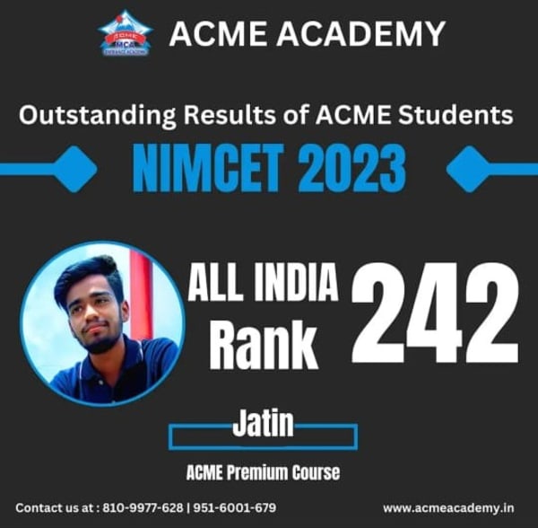 Jatin — AIR 242, NIMCET 2023 topper photo, ACME Academy