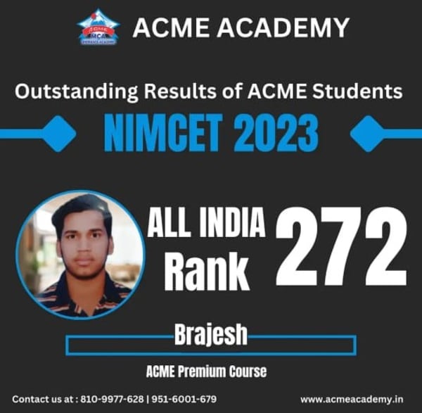 Brajesh — AIR 272, NIMCET 2023 topper photo, ACME Academy
