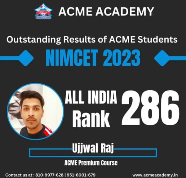 Ujjwal Raj — AIR 286, NIMCET 2023 topper photo, ACME Academy