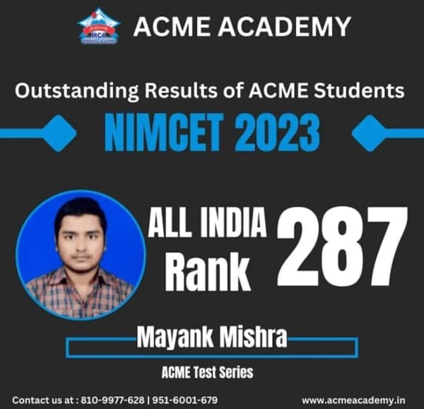 Mayank Mishra — AIR 287, NIMCET 2023 topper photo, ACME Academy