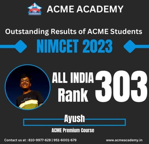 Ayush — AIR 303, NIMCET 2023 topper photo, ACME Academy