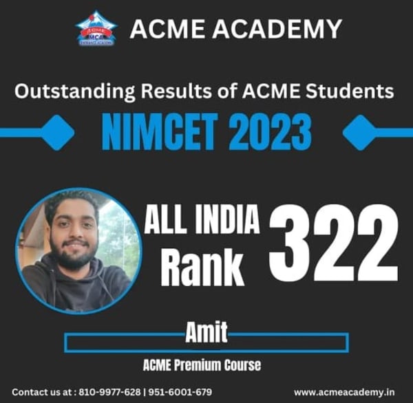 Amit — AIR 322, NIMCET 2023 topper photo, ACME Academy
