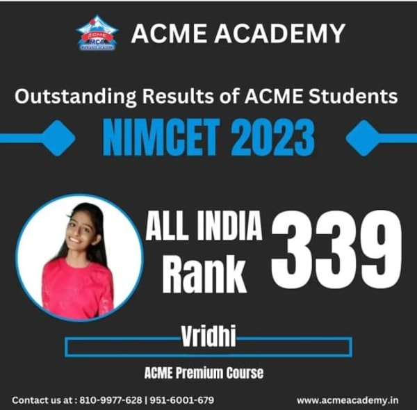 Vridhi — AIR 339, NIMCET 2023 topper photo, ACME Academy