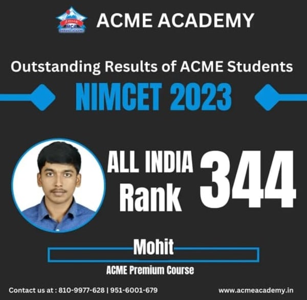Mohit — AIR 344, NIMCET 2023 topper photo, ACME Academy