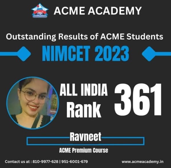 Ravneet — AIR 361, NIMCET 2023 topper photo, ACME Academy