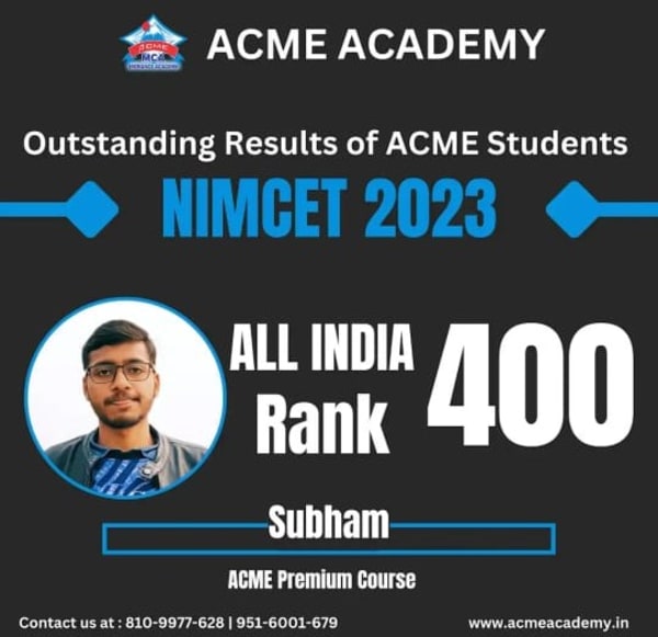 Subham — AIR 400, NIMCET 2023 topper photo, ACME Academy