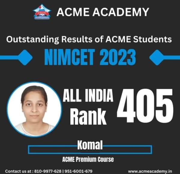Komal — AIR 405, NIMCET 2023 topper photo, ACME Academy