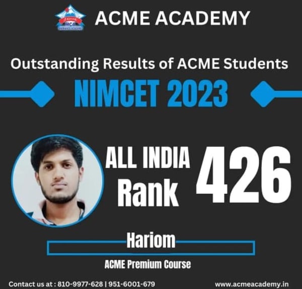 Hariom — AIR 426, NIMCET 2023 topper photo, ACME Academy