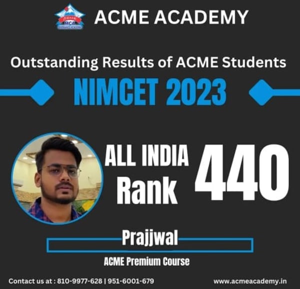 Prajjwal — AIR 440, NIMCET 2023 topper photo, ACME Academy