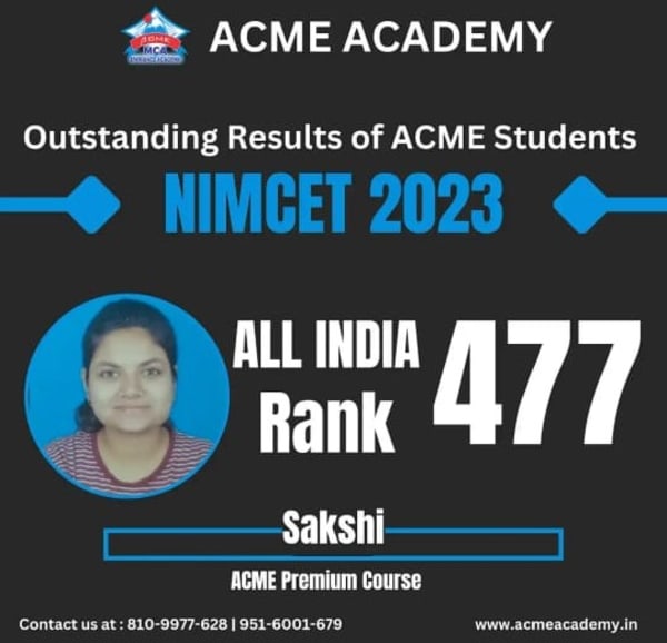Sakshi — AIR 477, NIMCET 2023 topper photo, ACME Academy