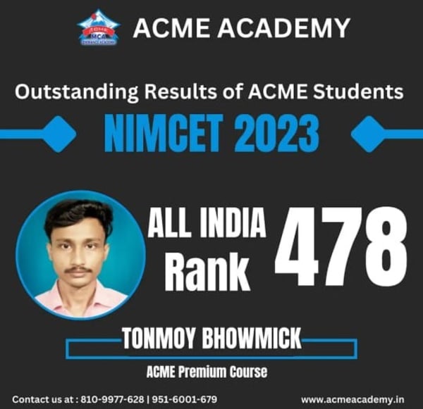 Tonmoy — AIR 478, NIMCET 2023 topper photo, ACME Academy