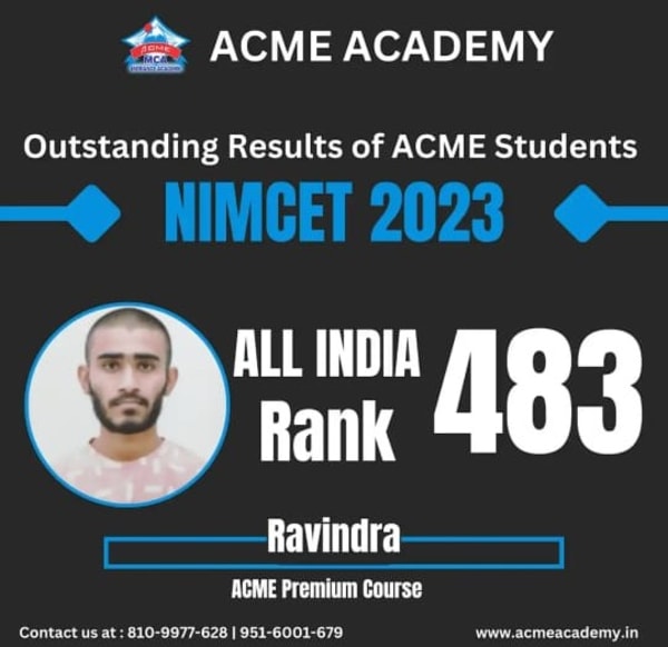Ravindra — AIR 483, NIMCET 2023 topper photo, ACME Academy